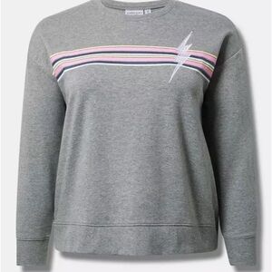 Torrid Super Soft Fleece Crewneck Sweatshirt Gray Pink Stripe Cozy Pullover